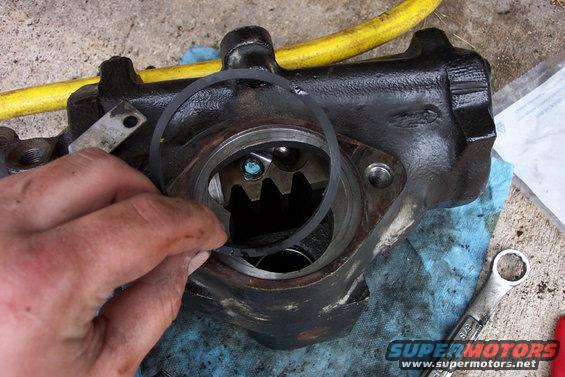 19pistoninstalled.jpg Reinstall the piston and position it like this.  I found it helpful to coat the teflon ring in fresh power steering fluid before installing.  This is where you will use the final seal from the sector shaft kit.