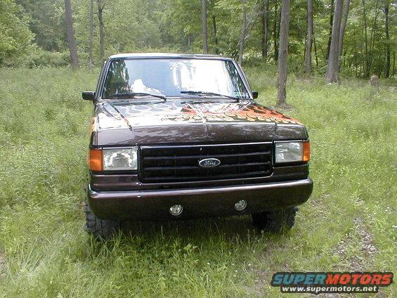 Brown 1991 Ford F-150 front view with flame decals