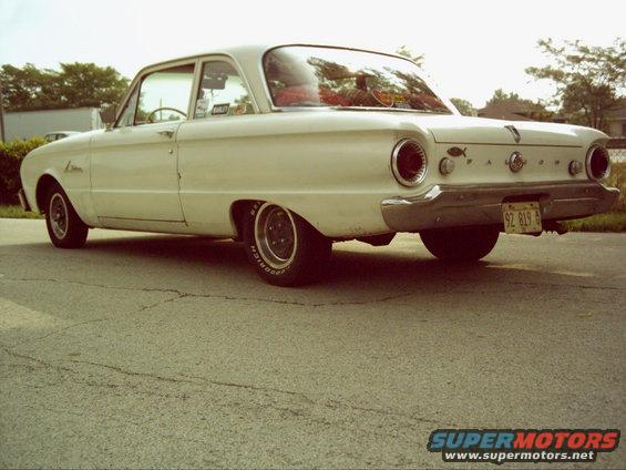 1962 Ford Falcon, rear 3/4 view, white paint, custom wheels