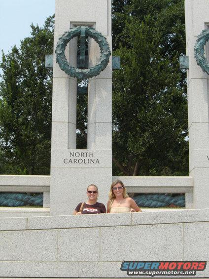 World War II Memorial with two people and "NORTH CAROLINA" inscription