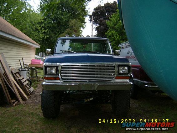 Blue 1979 Ford F-150 front view with chrome grille
