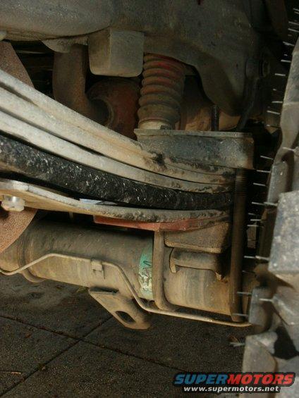 Rear suspension of a 1996 Ford Bronco showing leaf springs and shock absorber