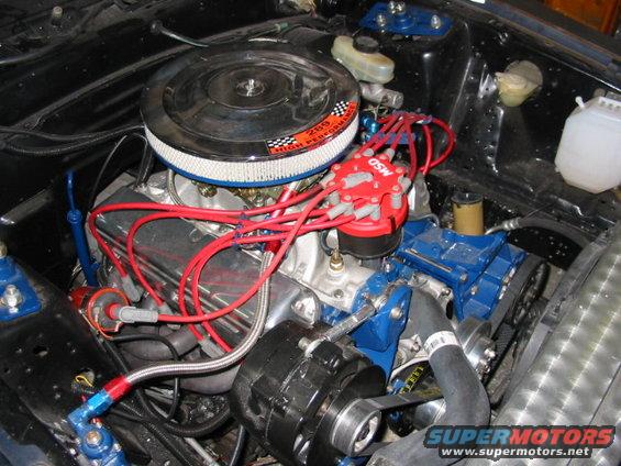 Engine bay with V8 engine, air cleaner, MSD distributor, and alternator