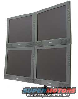Four Sony monitors stacked in a 2x2 grid on a stand