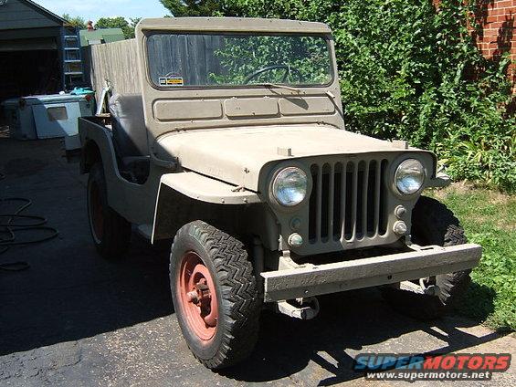 Tan 1950 Jeep Willys 3/4 front view