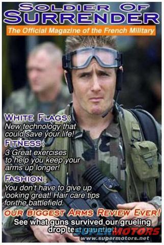 Magazine cover with soldier wearing goggles and holding a rifle. Text reads 'Soldier of Surrender' and 'The Official Magazine of the French Military'