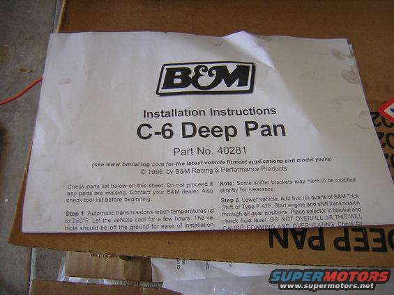 B&M C-6 Deep Pan installation instructions, part no. 40281