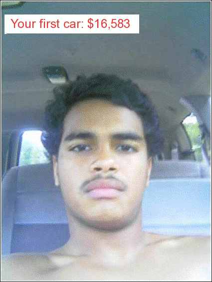guy taking selfie inside a car, text overlay says 'Please send me $100'