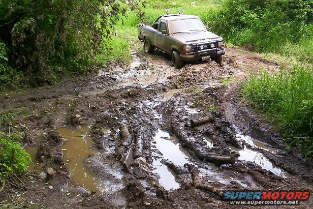 Ford Ranger driving on a muddy trail
