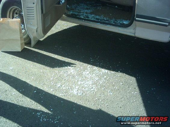 glass on the ground from when the bronco was broken into