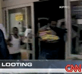 People inside a store with "LOOTING" text overlay