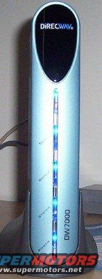 Light blue Direcway DW7000 satellite receiver with status lights on a stand