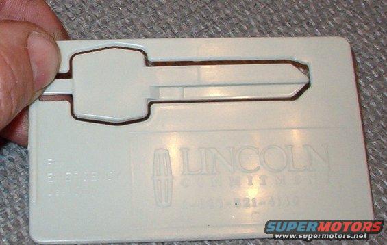 key-card.jpg TSB 92-08-04 Cutting Plastic Keys
Publication Date: APRIL 8, 1992

FORD:  1991-92 CROWN VICTORIA, ESCORT, MUSTANG, PROBE, TAURUS, TEMPO, THUNDERBIRD
LINCOLN-MERCURY:  1991-92 CAPRI, CONTINENTAL, COUGAR, GRAND MARQUIS, MARK VII, SABLE, TOPAZ, TOWN CAR, TRACER
LIGHT TRUCK:  1991-92 AEROSTAR, BRONCO, ECONOLINE, EXPLORER, F-150-350 SERIES, F-47, RANGER

ISSUE: There may be some confusion about cutting &quot;Credit Card&quot; keys that are included in the glove box of the subject vehicles. The key is to be cut and presented on delivery of the vehicle.

ACTION: A key needs to be cut using Rotunda 011-Series Code Cutters, Grinders or the AXXESS 2000. Like all Ford keys, the key tip must be aligned when cutting them. The operating manuals for the Rotunda 011-Series Code Cutter and Grinder specifically call for tip aligning Ford keys.
NOTE:  TIP ALIGNMENT IS VERY IMPORTANT WHEN CUTTING LATER VERSIONS OF THE ESCORT/TRACER KEYS SINCE THEY ARE SHORTER THAN THE METAL KEYS. THEY ARE SHORTER TO REDUCE THE LENGTH OF PLASTIC KEY THAT PROTRUDES FROM THE LOCK. THE KEYS DO NOT CUT PROPERLY IF NOT ALIGNED FROM THE TIP DURING THE CUTTING PROCESS.
If additional quantities of the credit card keys are required, they are available for $.65 each from CCA, 31535 Southfield Rd., Birmingham, MI 48009 ; Telephone: 1-800-521-0639.

OTHER APPLICABLE ARTICLES: NONE
WARRANTY STATUS: INFORMATION ONLY

For other TSBs, check [url=http://www.revbase.com/BBBMotor/]here[/url].

See also:
[url=http://www.supermotors.net/registry/media/954784][img]http://www.supermotors.net/getfile/954784/thumbnail/lockidtsb960715.jpg[/img][/url] . [url=http://www.supermotors.net/registry/media/733813][img]http://www.supermotors.net/getfile/733813/thumbnail/lockcylsdoor.jpg[/img][/url]