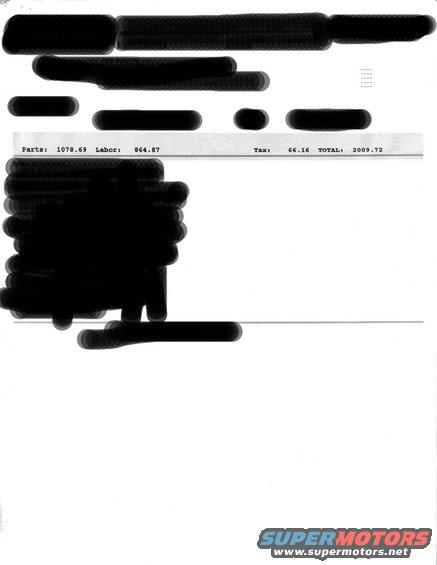 document showing parts, labor, tax, and total cost