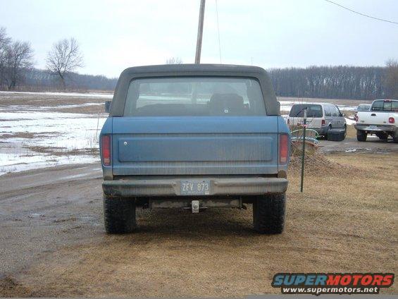 Blue 1979 Ford Bronco rear view with license plate ZFV 873