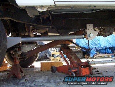 Undercarriage of vehicle on jack stands with hydraulic jack