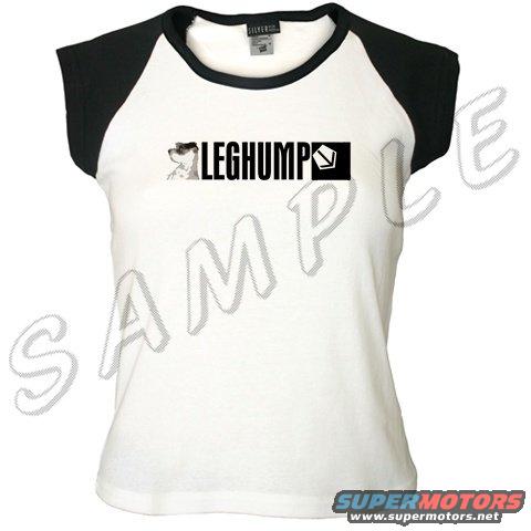 White t-shirt with black sleeves and "LEGHUMP" graphic