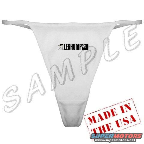 White thong with "LEGHLUMP" logo and "MADE IN THE USA" stamp. Watermarks "SAMPLE" and "SUPERMOTORS" are visible