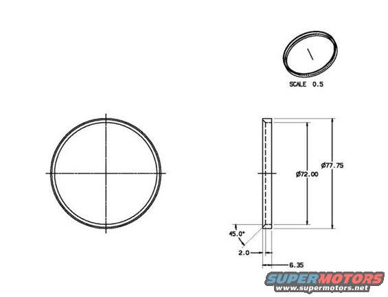 Technical drawing of a circular part with dimensions and scale