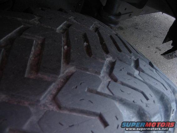 Tire tread on a vehicle, close-up view from above