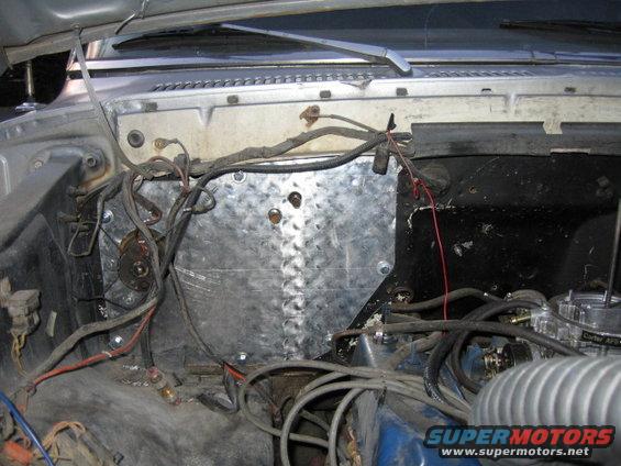 Here is the aluminum firewall I cut to replace the hole where the a/c unit used to be.  My a/c didn't work when I bought it, so I saved some room and switched it out.  NOT as easy as I thought.