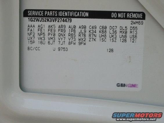 Service parts identification sticker with VIN and codes