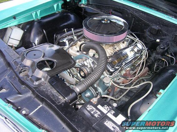 Engine bay with chrome GTO valve covers and air cleaner. 1967 Pontiac Lemans