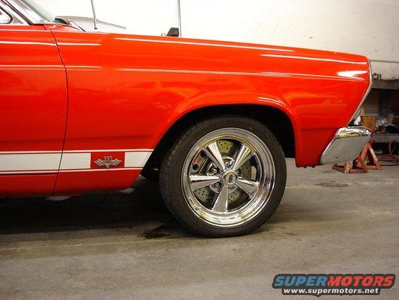 pic2.jpg 17x7 Cragar S/S on the front with 4 inch backspace and 225/40 Nitto tires.  No clearance problems with the fender or the subframe.  I like the classic old school look of these wheels.  Especially on a muscle car.