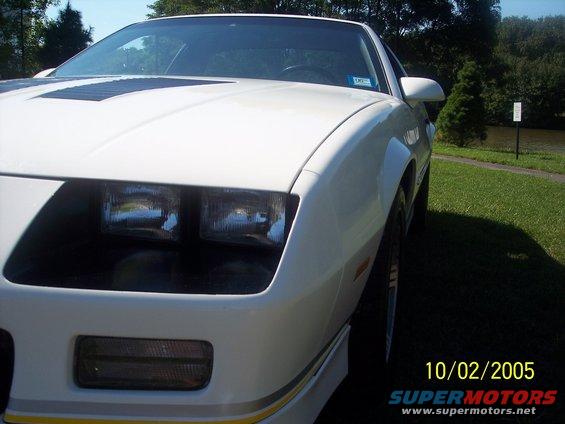 1988 Chevrolet Camaro front end with hood scoop and dual headlights