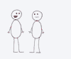 Two simple stick figures, one smiling broadly, the other looking unsure