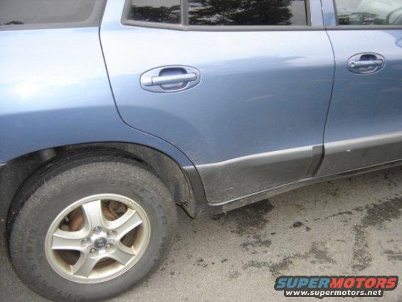 Blue SUV side view, showing rear door, wheel, and black trim