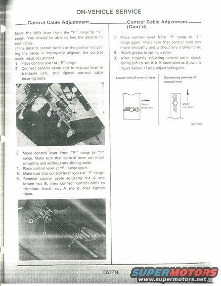 Service manual page with text and diagrams for control cable adjustment