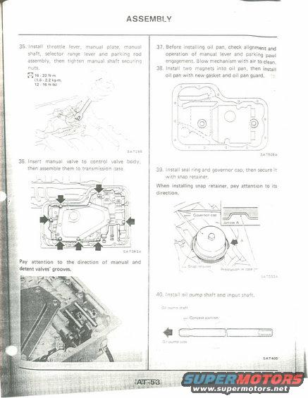 Pages from a service manual showing diagrams and instructions for assembling vehicle transmission components