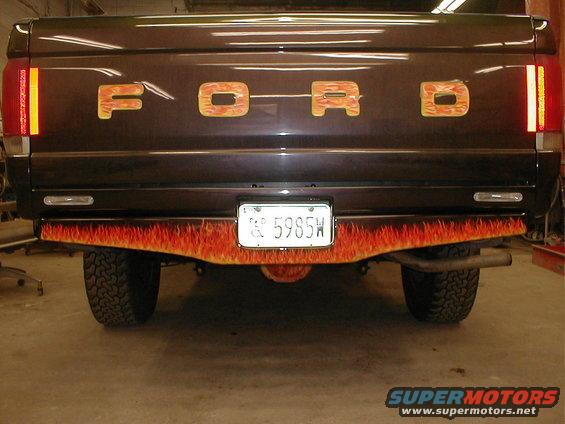 1991 Ford F-150 rear with flame graphics on bumper and tailgate letters
