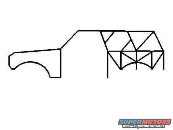line drawing of a vehicle's side profile showing a roll cage structure