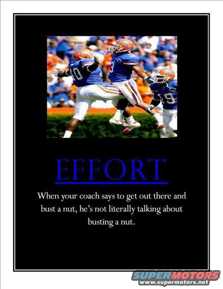 Football players in orange and blue uniforms on a field, with text 'EFFORT' above a joke