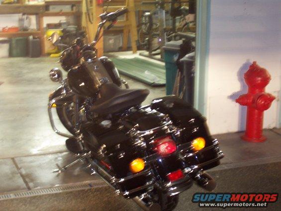 Finally down off the lift and NO LIGHTS installed. That's right I am selling it. She just got all cleaned up and I took the factory inspection sticker off the right saddle bag. 
