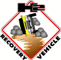 Logo for H2 Recovery Vehicle showing a flipped vehicle and rocks