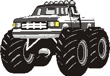 Monster truck with large tires, front 3/4 view