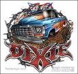 Illustration of a 1979 Ford Bronco front end with 'DIXIE' text and barbed wire
