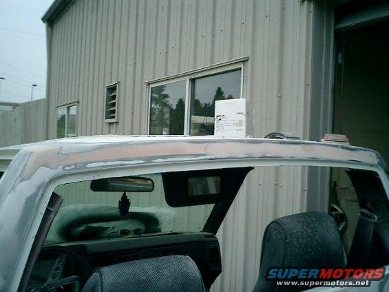 1991 Chevrolet S10 cab roof with body filler applied, interior visible