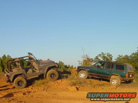 Jeep TJ and Jeep Cherokee XJ driving on dirt hill