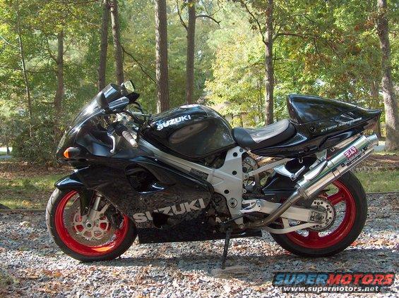 Black 2002 Suzuki TL1000R motorcycle, side view, red rims