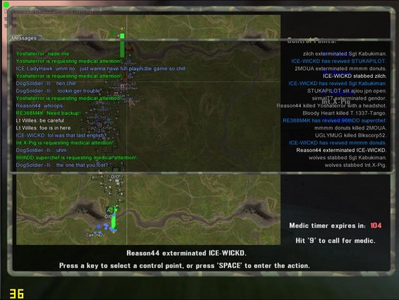 Computer screen showing a video game with chat logs and a map
