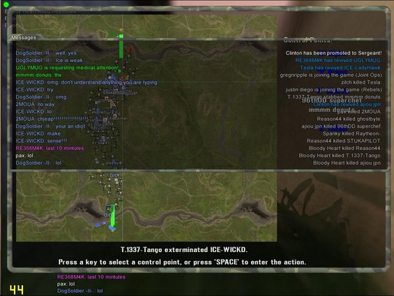 Computer game interface with map and chat logs