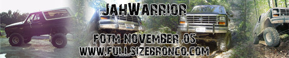 Four Ford Broncos off-roading on dirt and rock trails, some with lifted suspensions and large tires