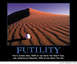 2001 Ford Crown Victoria - A golf ball rests on a vast, windswept sand dune, illustrating the concept of futility.