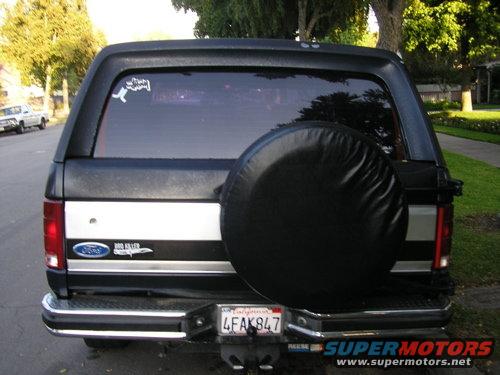 1986 Ford Bronco rear view with spare tire and Ford badge