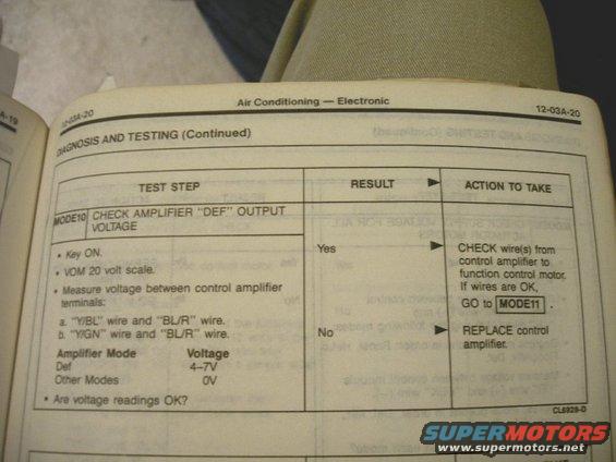 Page from a repair manual showing diagnostic steps for an air conditioning electronic control amplifier