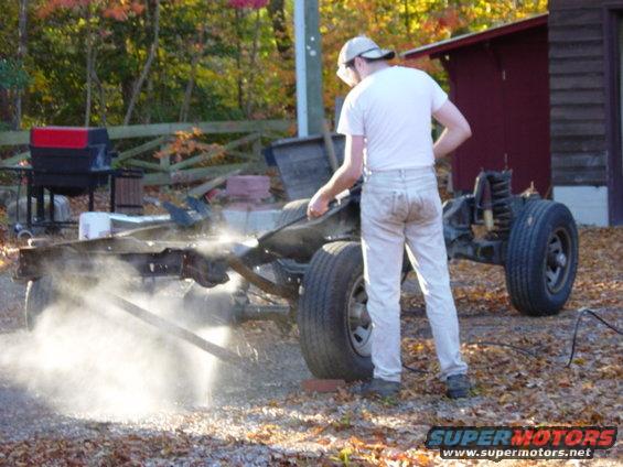 dsc00483.jpg The hosing off begins.  I've obviously sat in one too many piles of rust and filth.  This initial cleaning basically completed work done on 11/10.